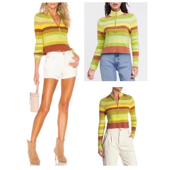 Free People Rip Tide Mockneck Quarter Zip Long Sleeve Knit Striped Crop Top XS - Picture 9 of 16